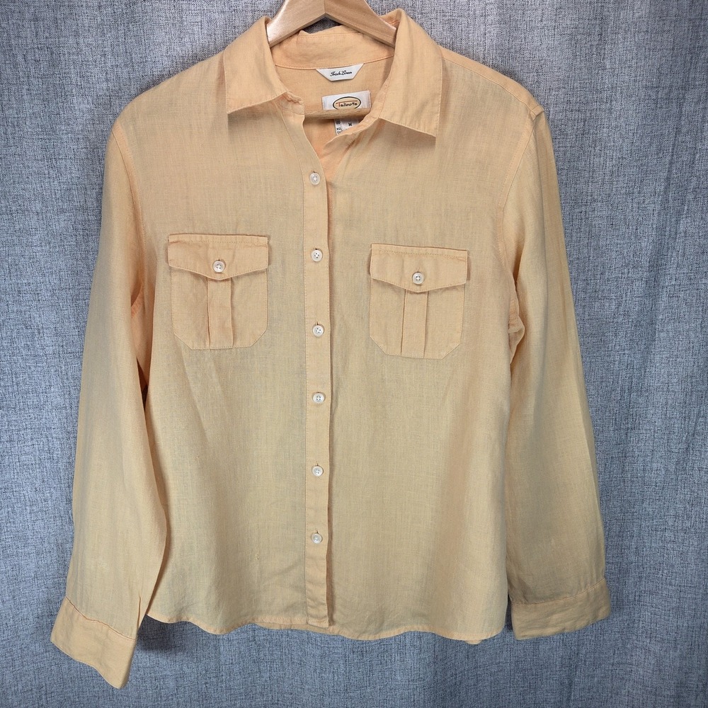 Talbots Women's Pale Orange 100% Irish Linen Button Down Shirt Blouse Medium